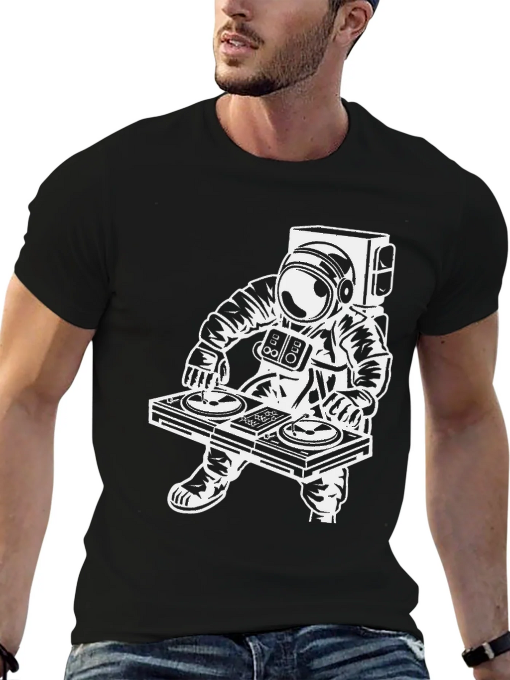 Astronaut DJ Graphic Tee - Black Cotton T-Shirt