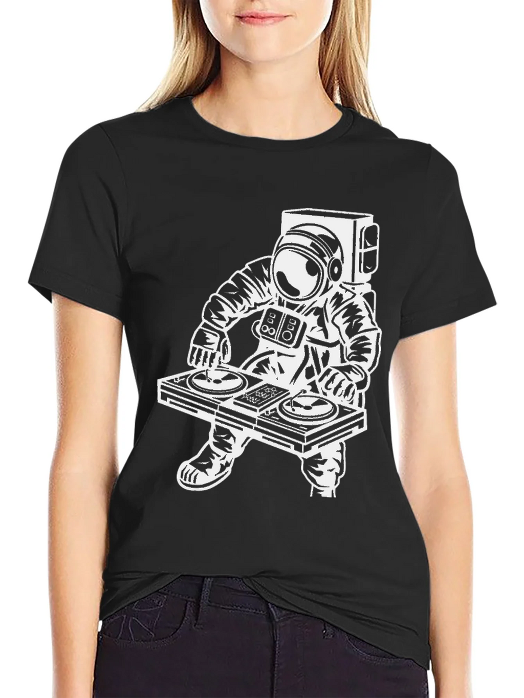 Astronaut DJ Graphic Tee - Black Cotton T-Shirt