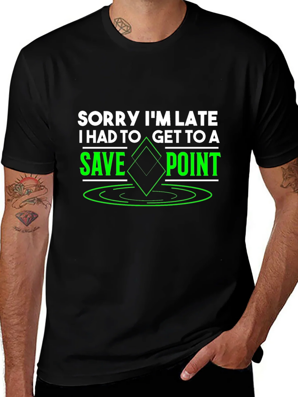 Sorry Im Late Save Point Black T-Shirt