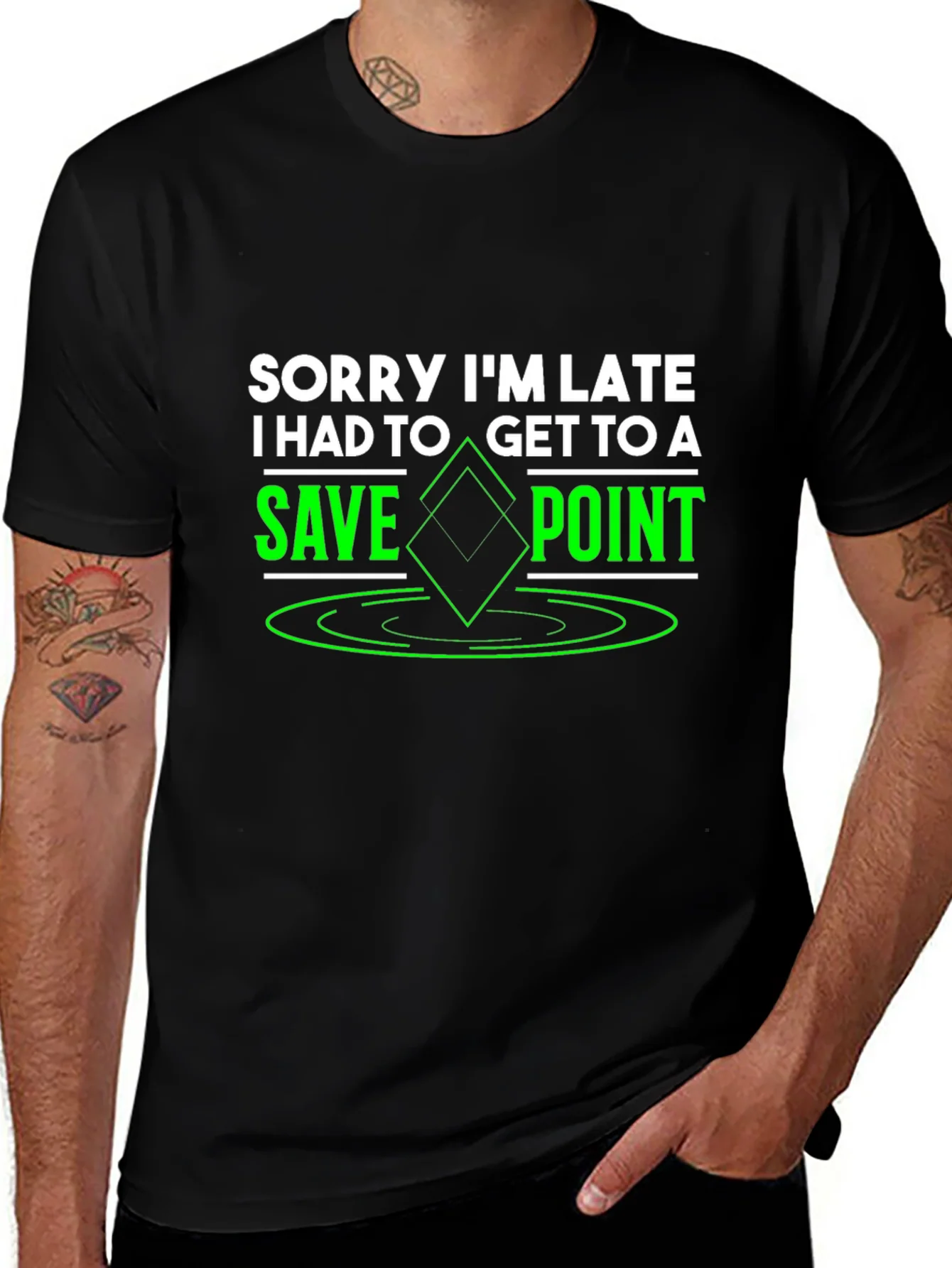 Sorry Im Late Save Point Black T-Shirt