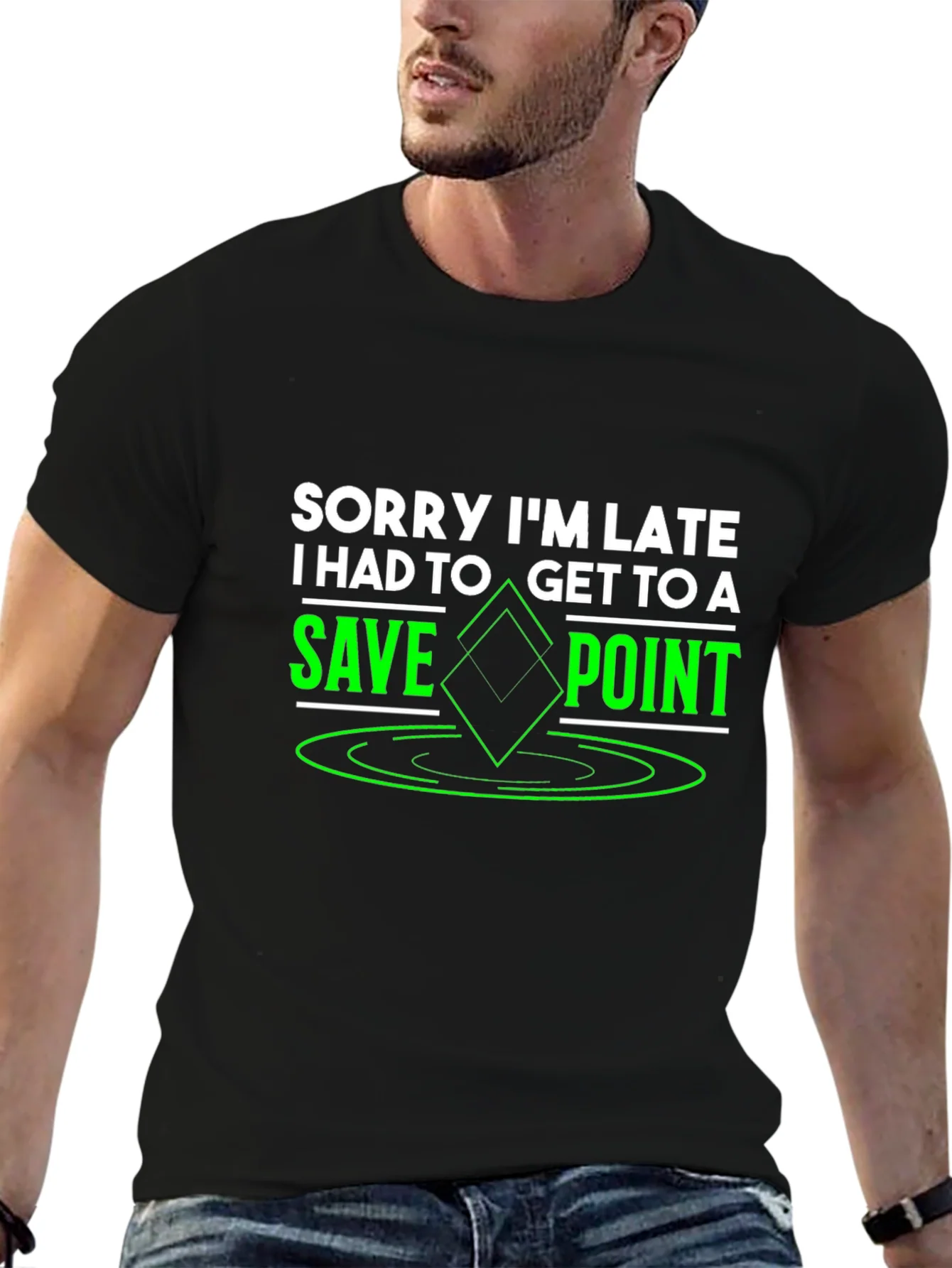 Sorry Im Late Save Point Black T-Shirt