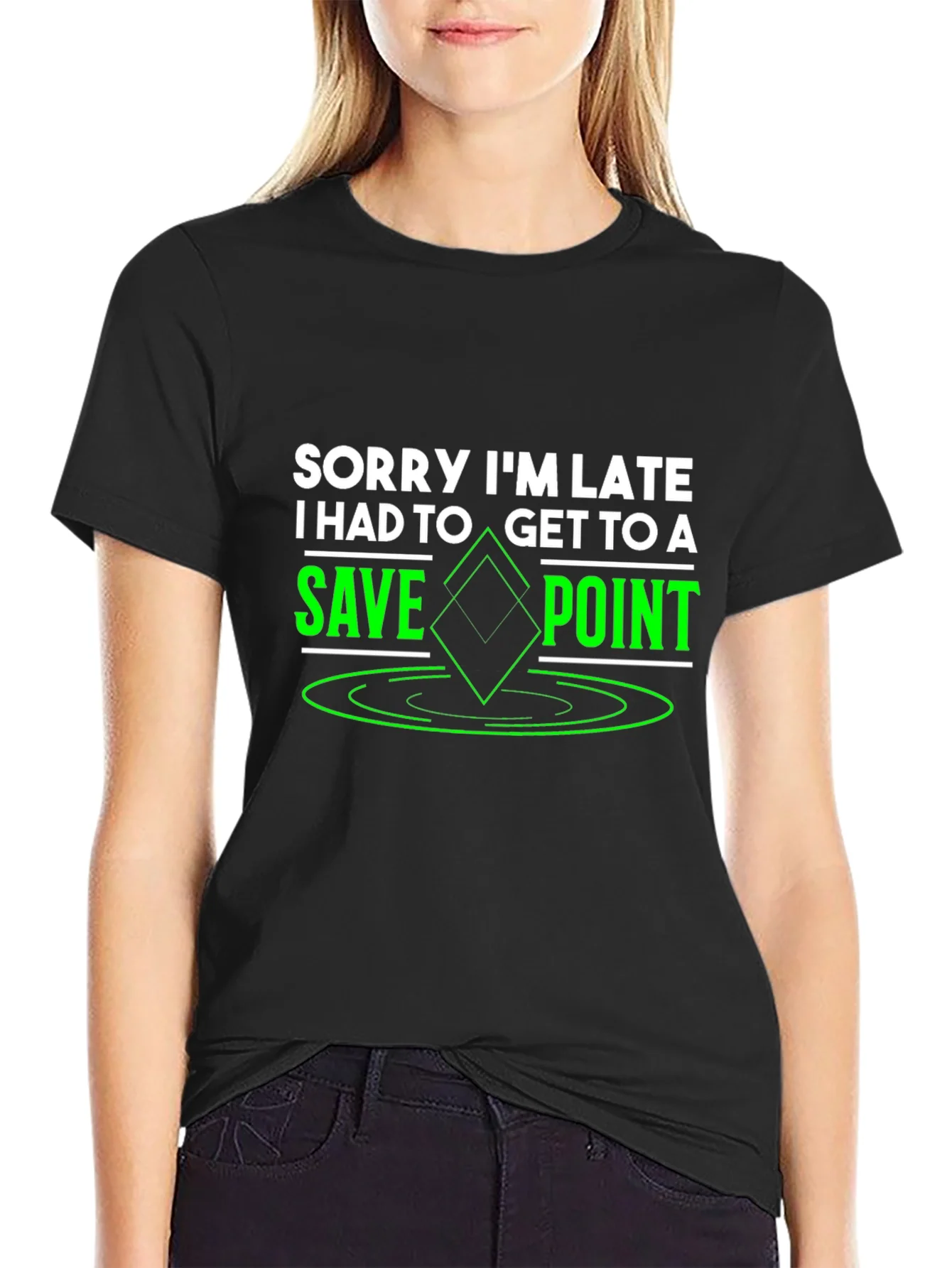 Sorry Im Late Save Point Black T-Shirt