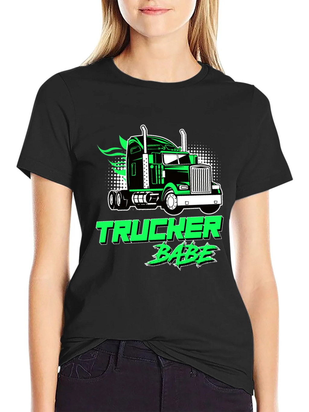 Trucker Babe Graphic Tee - Black