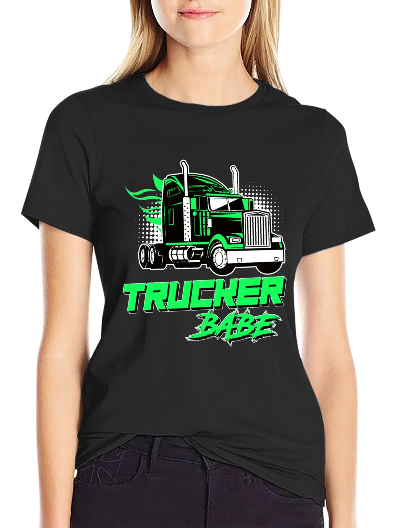 Trucker Babe Graphic Tee - Black