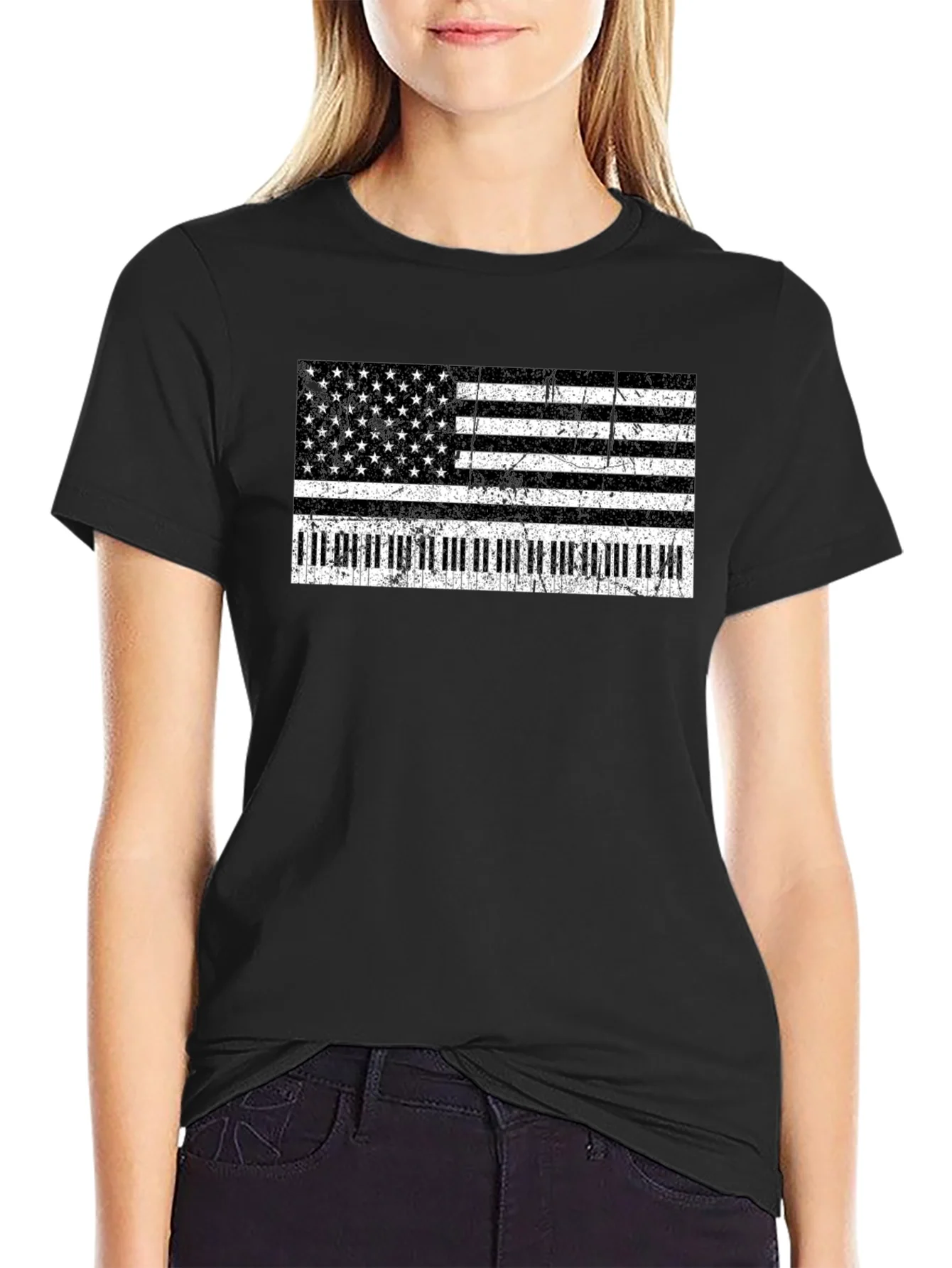 Piano Flag T-Shirt - Patriotic Music Lover Tee