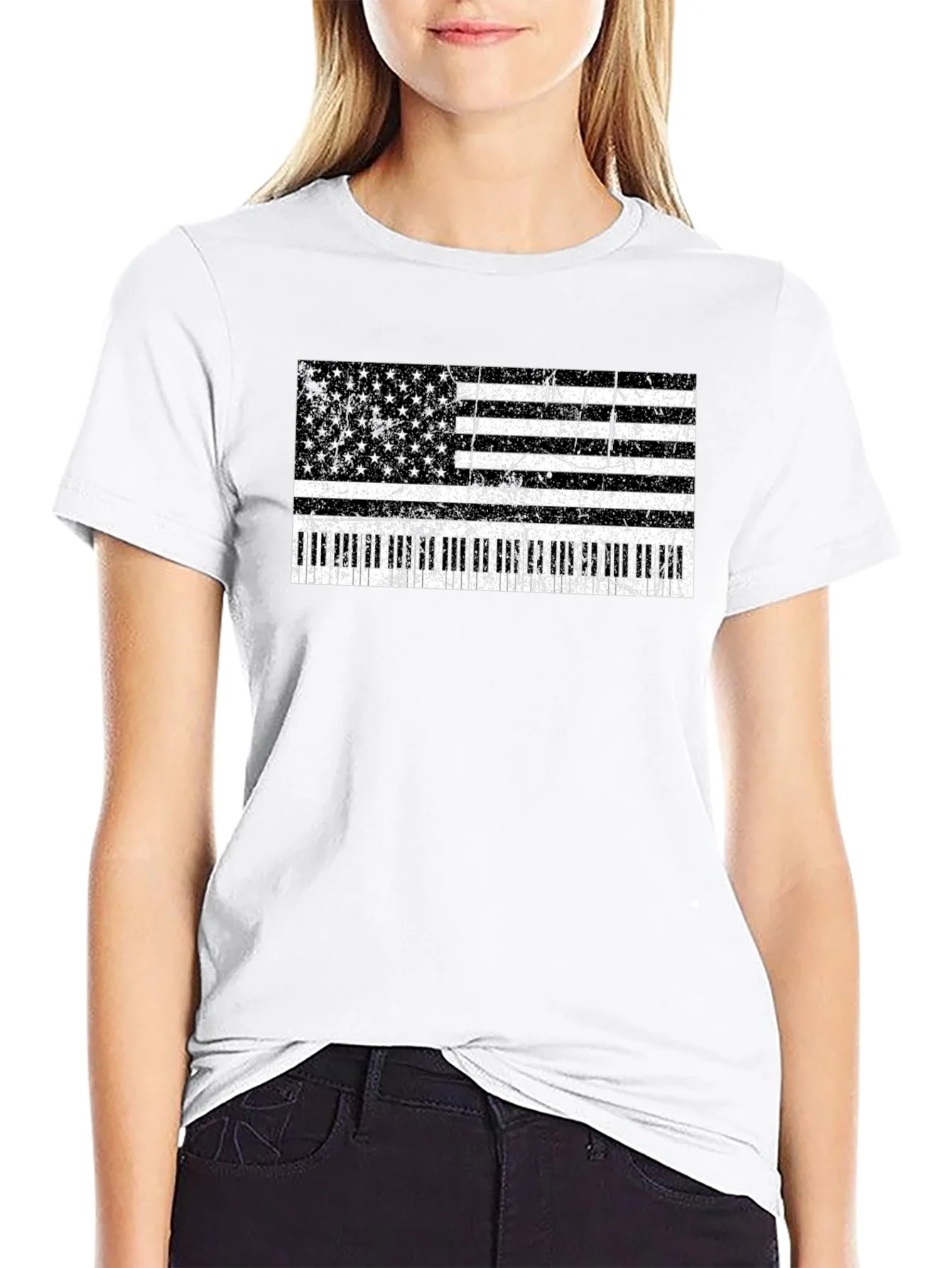 Piano Flag T-Shirt - Patriotic Music Lover Tee
