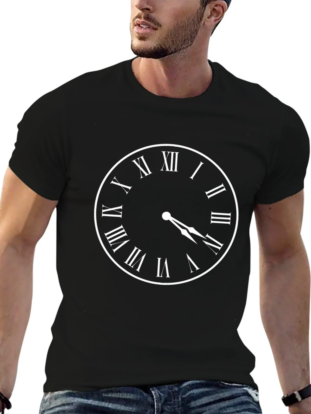 Classic Clock Face Graphic Black T-Shirt