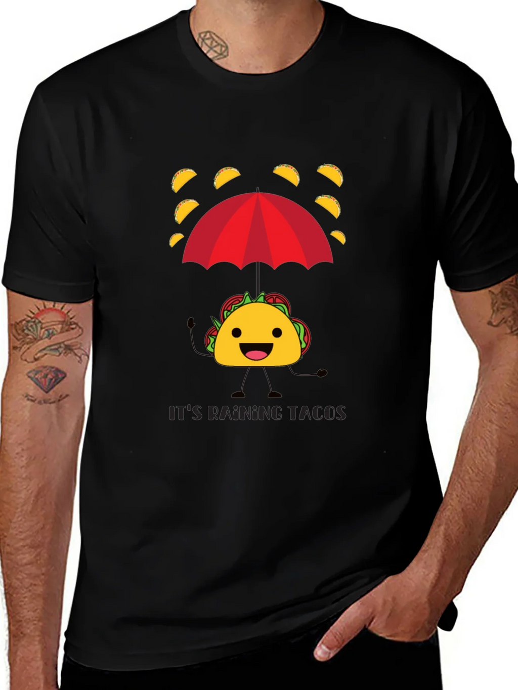 Its Raining Tacos Mens Black Graphic T-Shirt