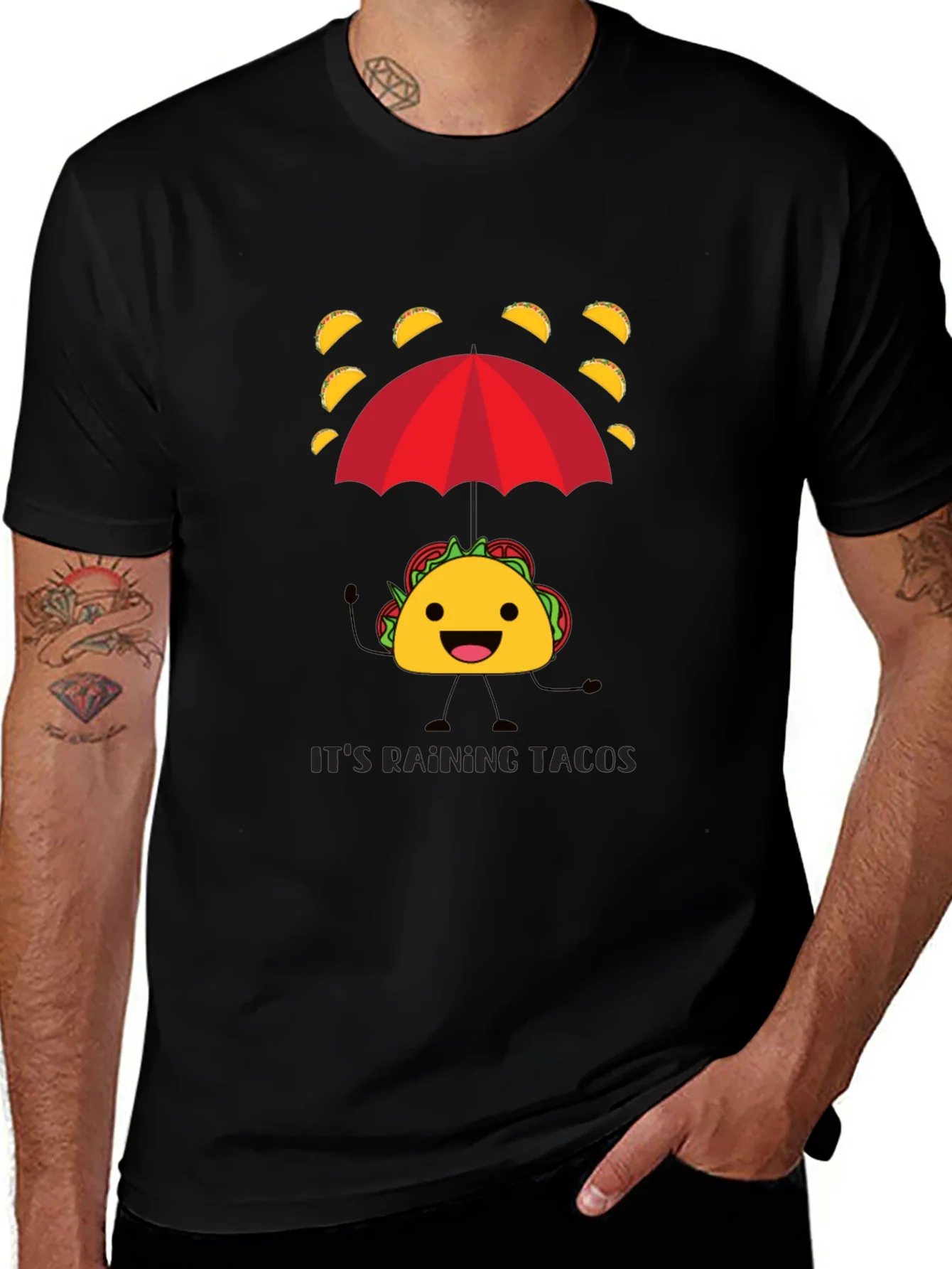 Its Raining Tacos Mens Black Graphic T-Shirt