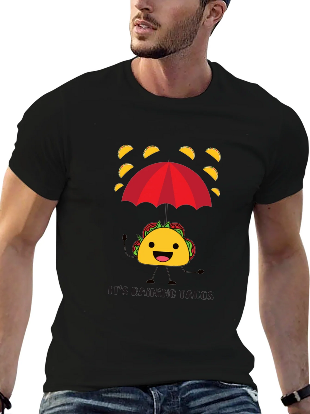 Its Raining Tacos Mens Black Graphic T-Shirt