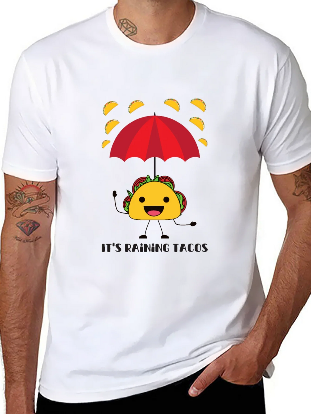 Its Raining Tacos Mens Black Graphic T-Shirt