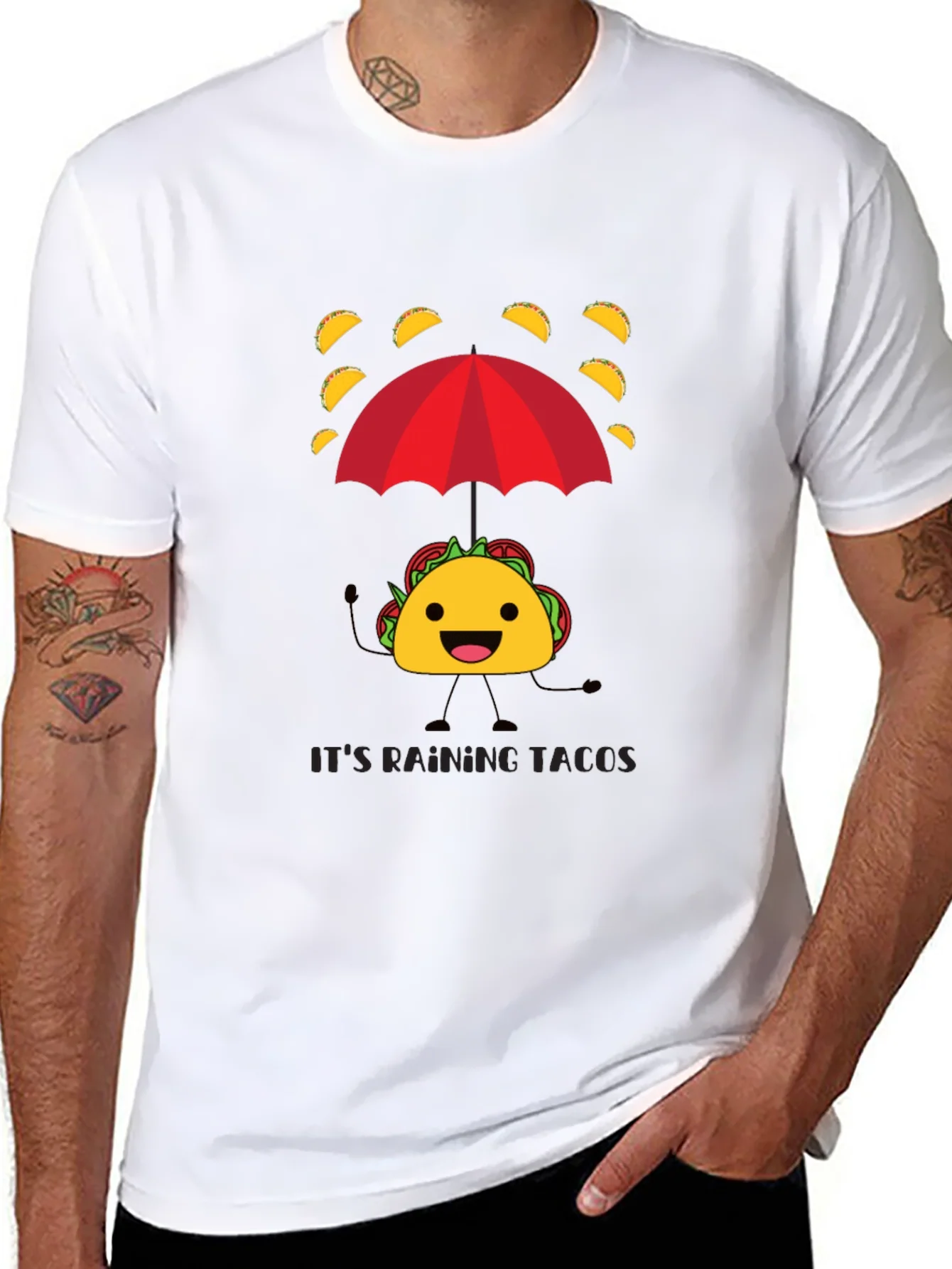 Its Raining Tacos Mens Black Graphic T-Shirt