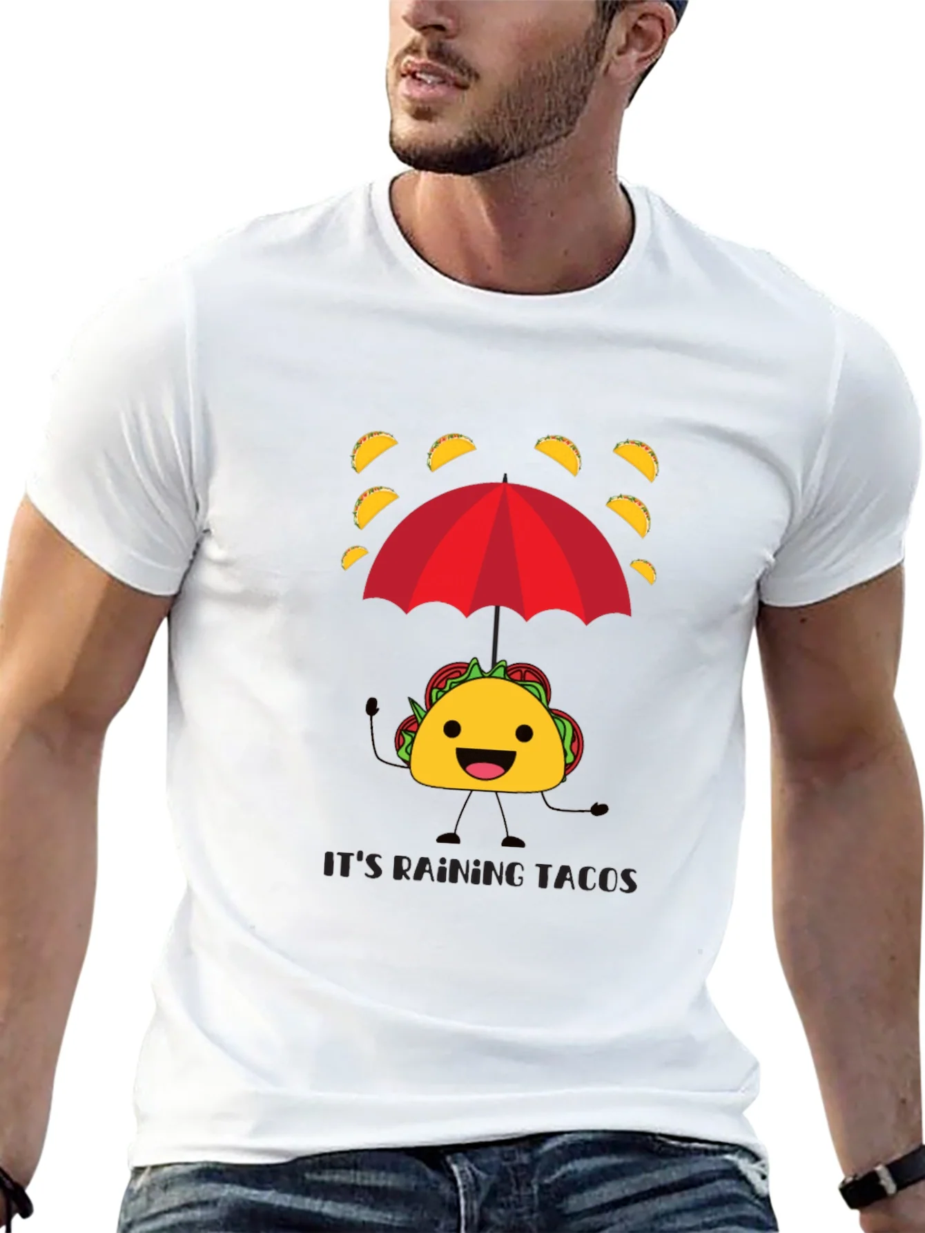 Its Raining Tacos Mens Black Graphic T-Shirt