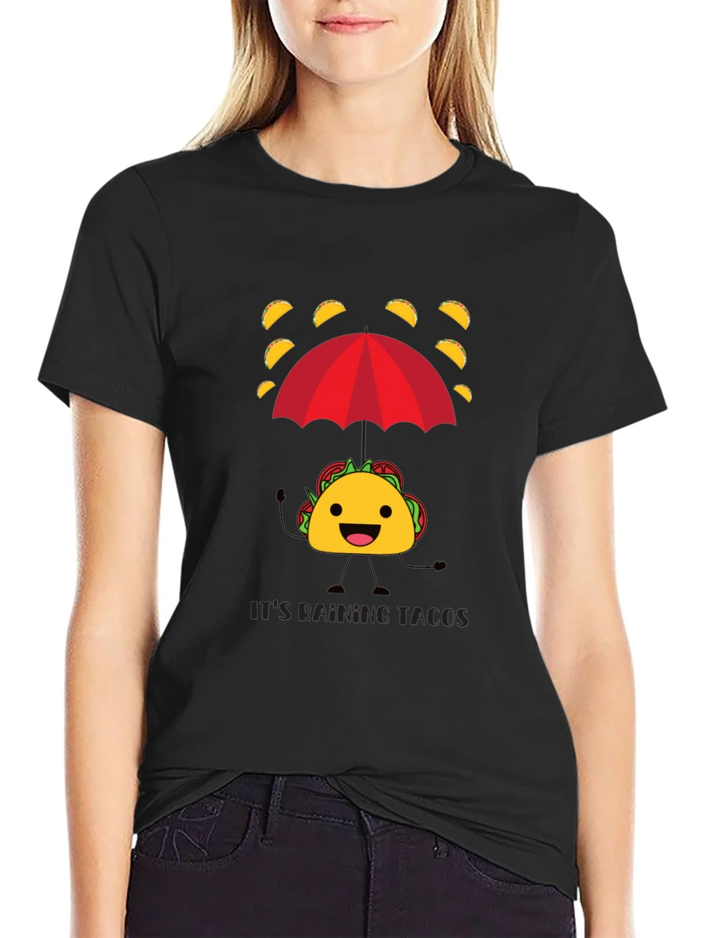 Its Raining Tacos Mens Black Graphic T-Shirt
