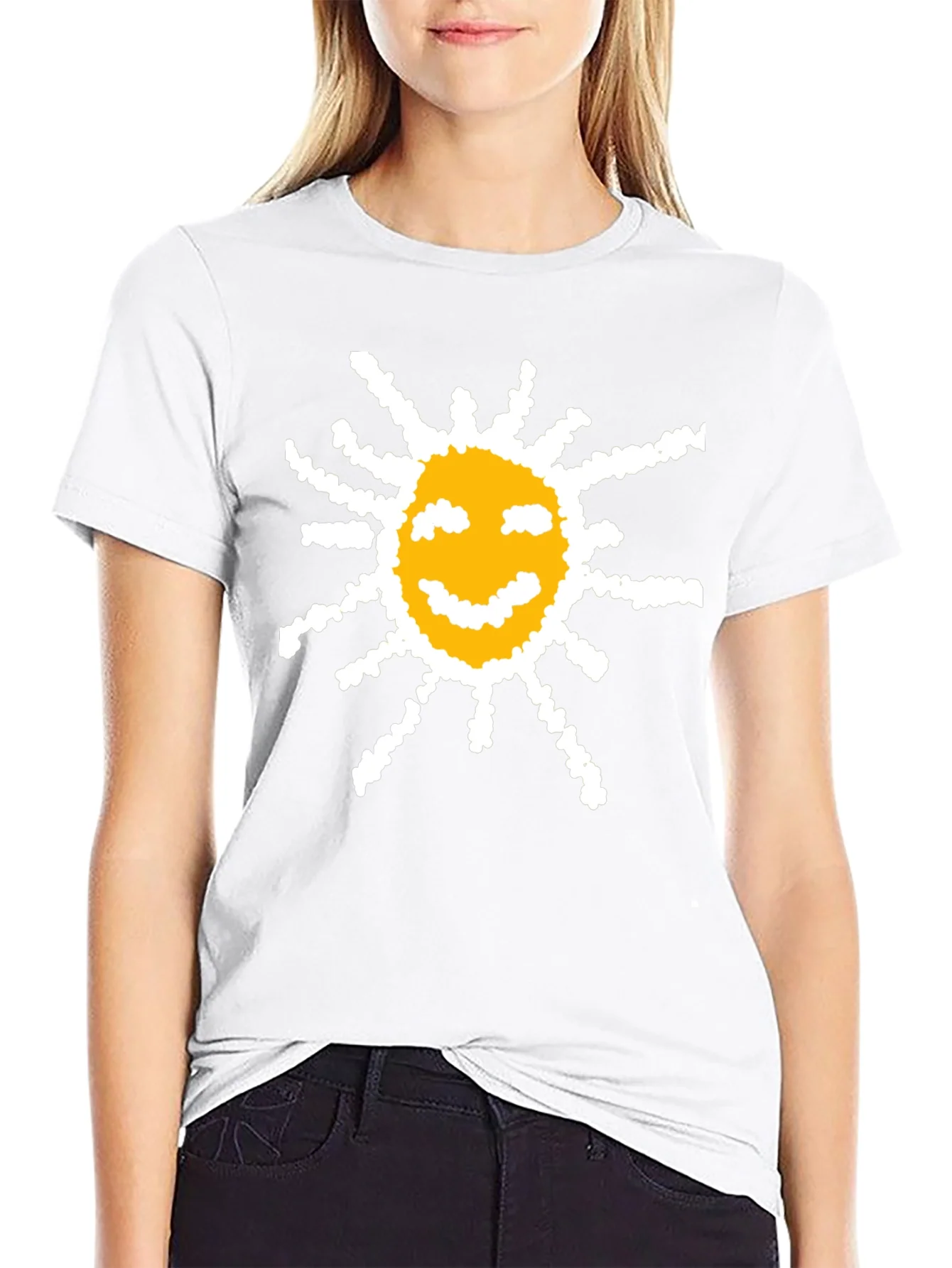 Happy Sun Graphic Tee - Black Cotton T-Shirt