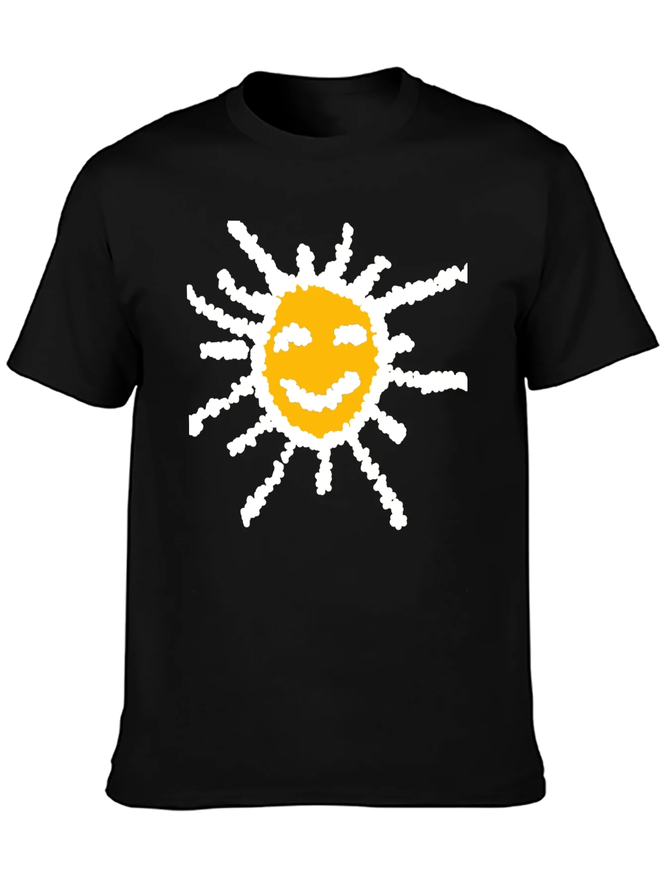 Happy Sun Graphic Tee - Black Cotton T-Shirt