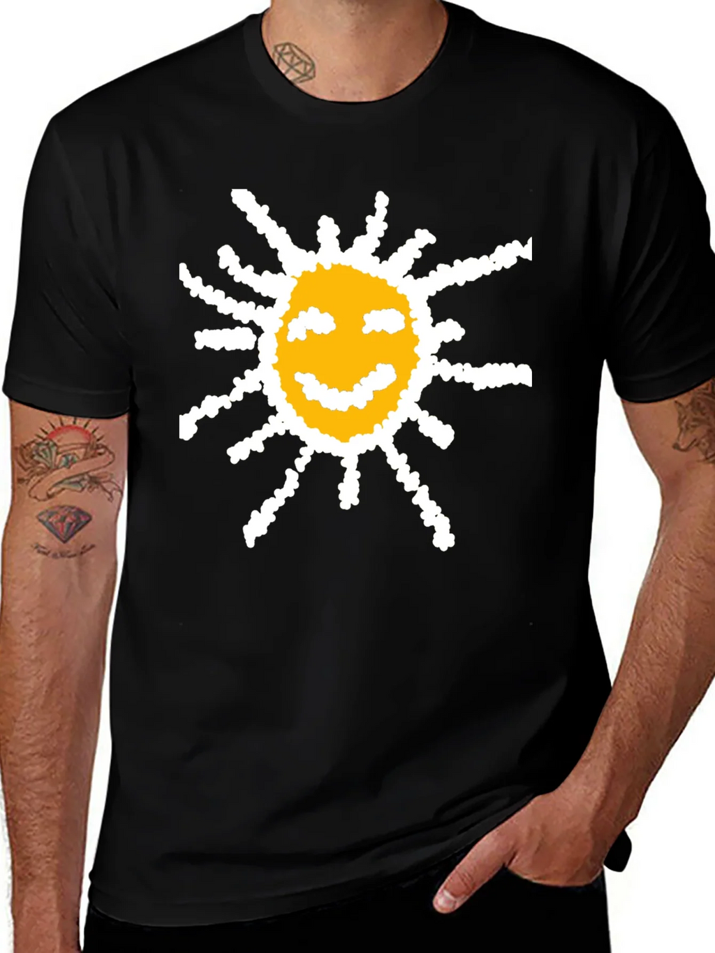 Happy Sun Graphic Tee - Black Cotton T-Shirt