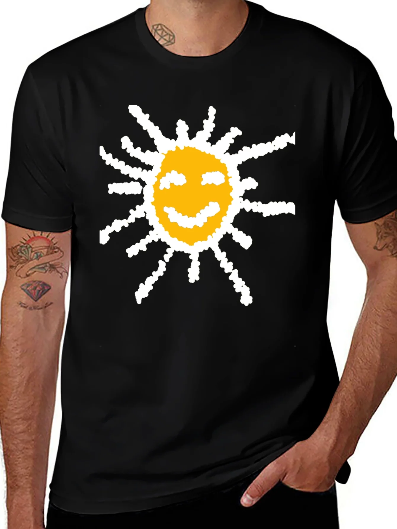 Happy Sun Graphic Tee - Black Cotton T-Shirt