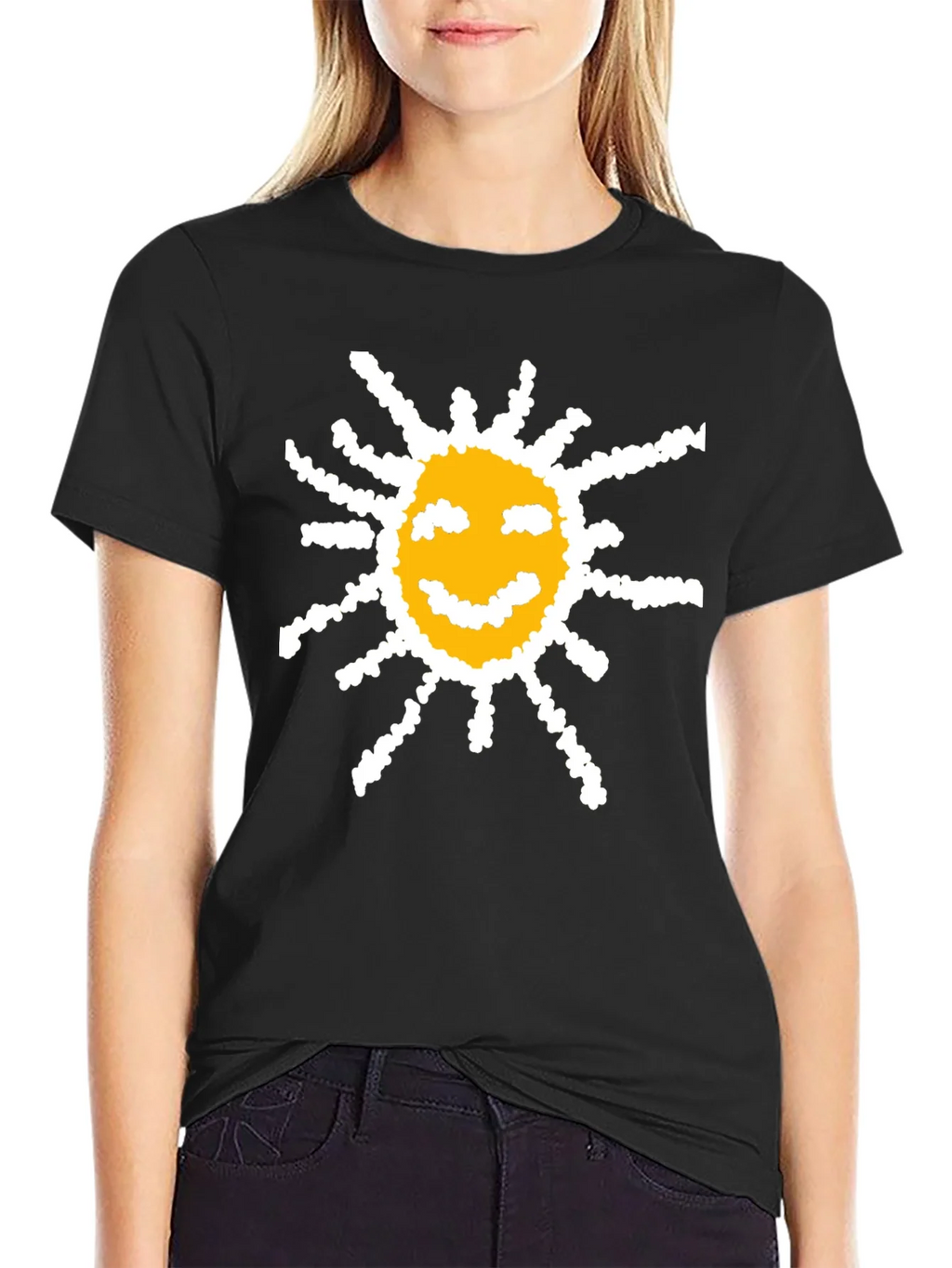 Happy Sun Graphic Tee - Black Cotton T-Shirt