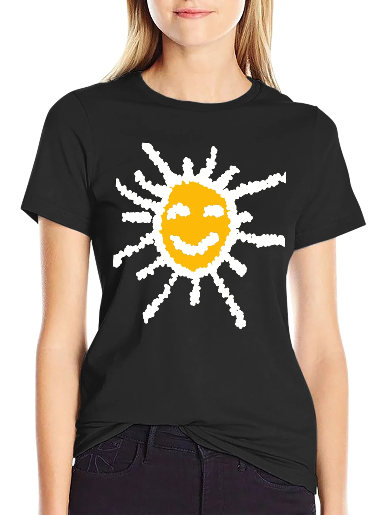Happy Sun Graphic Tee - Black Cotton T-Shirt