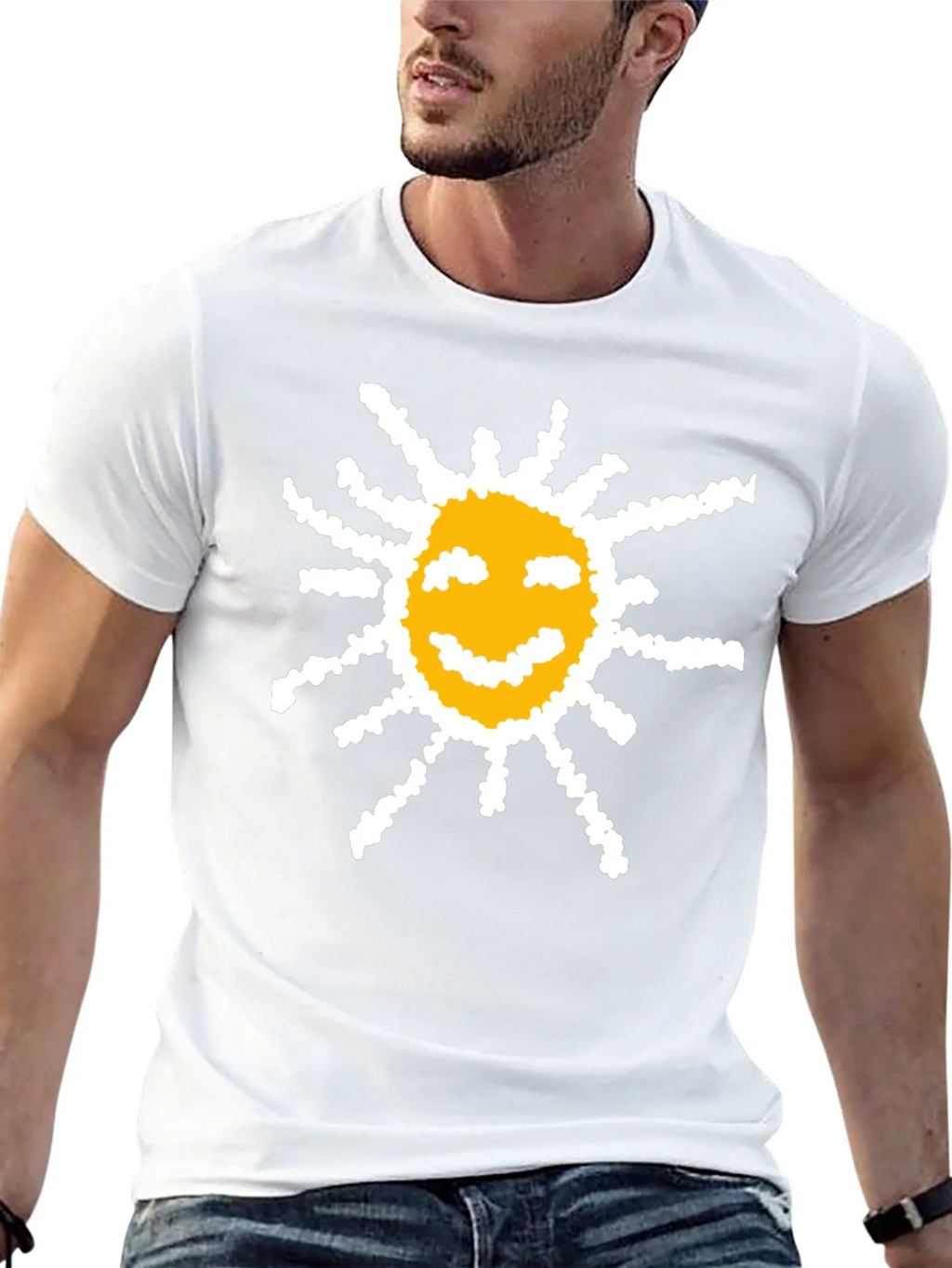 Happy Sun Graphic Tee - Black Cotton T-Shirt