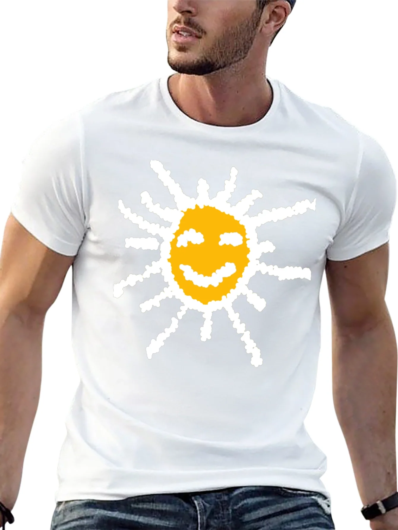 Happy Sun Graphic Tee - Black Cotton T-Shirt