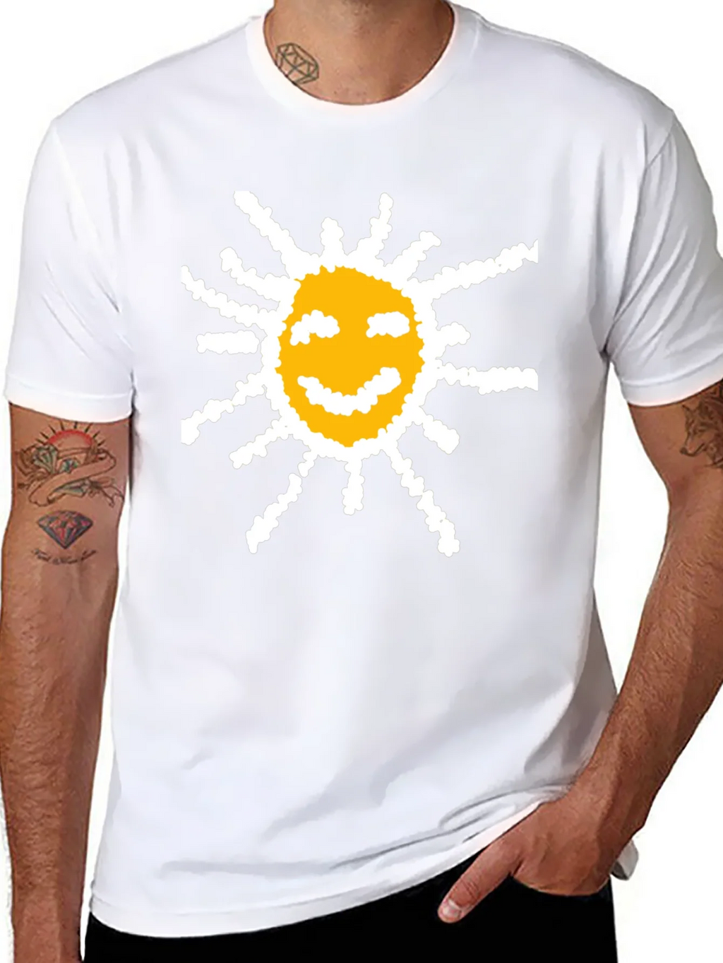 Happy Sun Graphic Tee - Black Cotton T-Shirt
