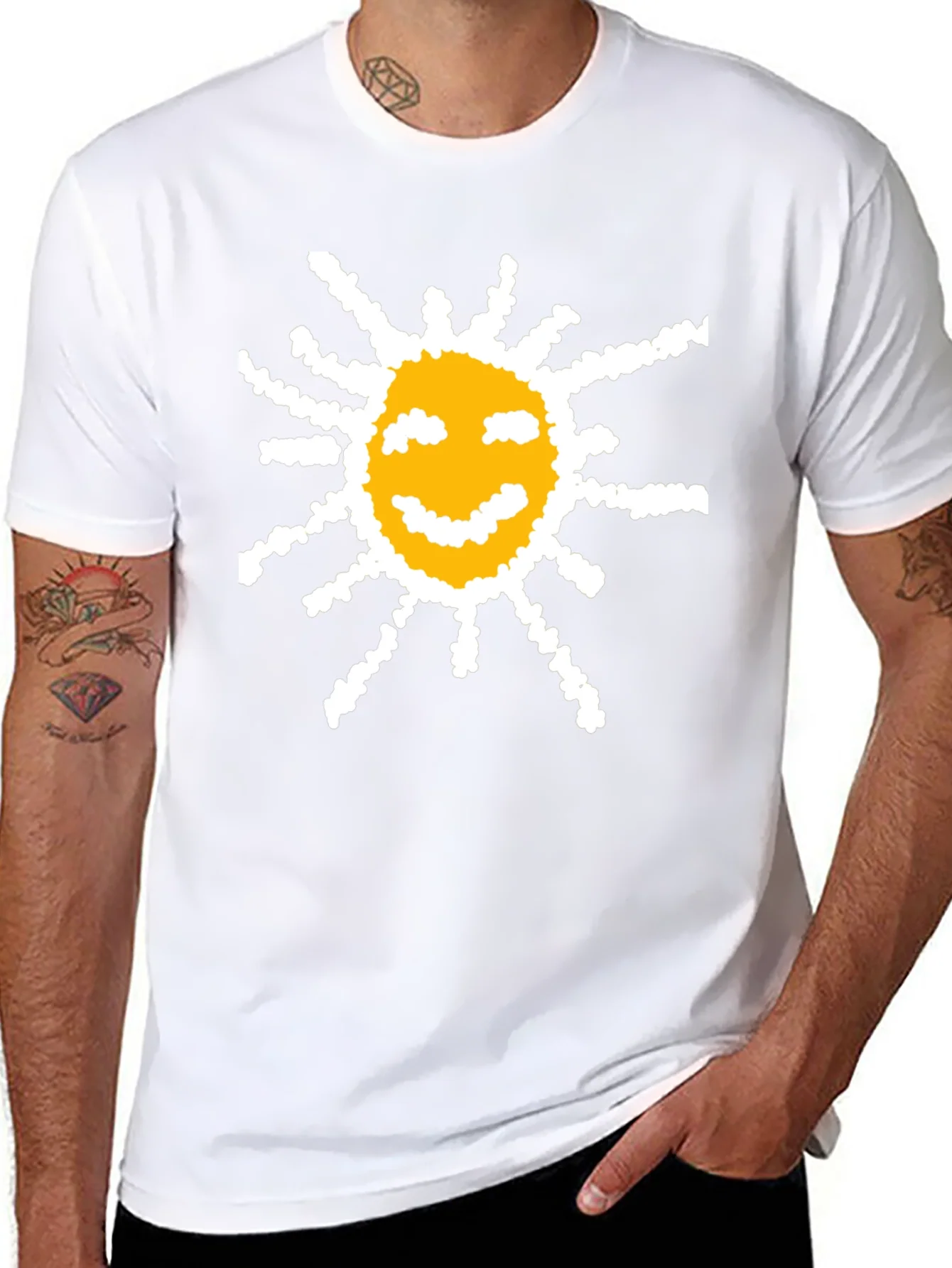 Happy Sun Graphic Tee - Black Cotton T-Shirt