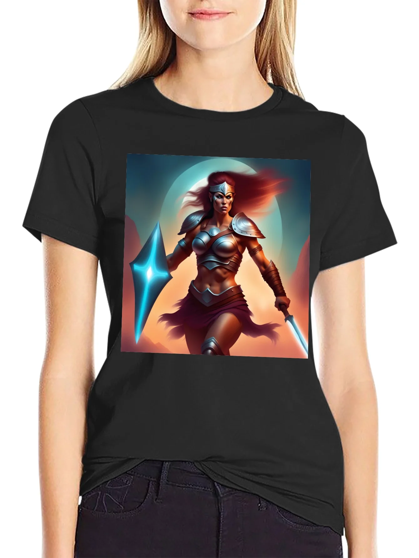 Warrior Woman Graphic Black T-Shirt