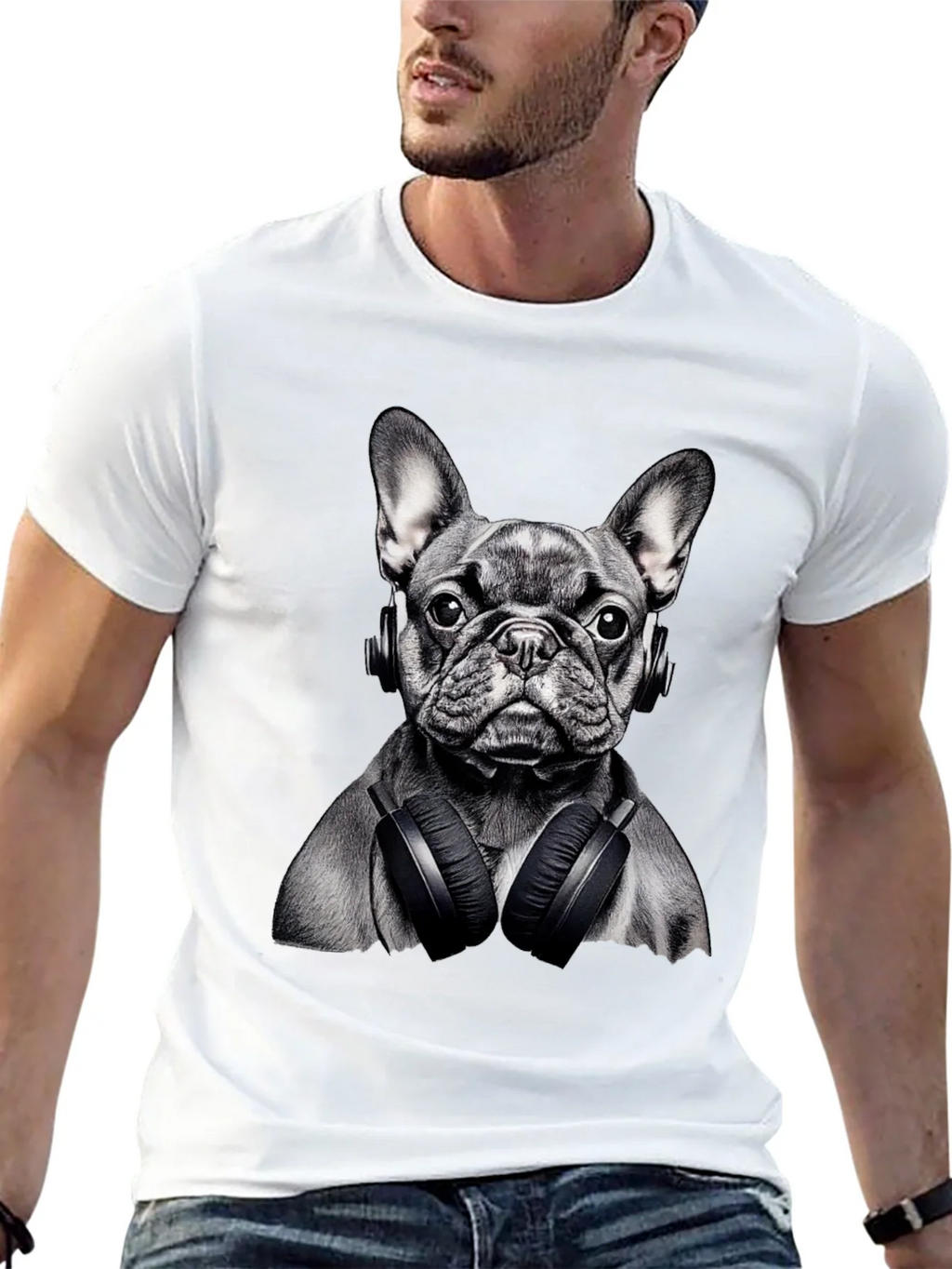 Dog with Headphones Graphic T-Shirt