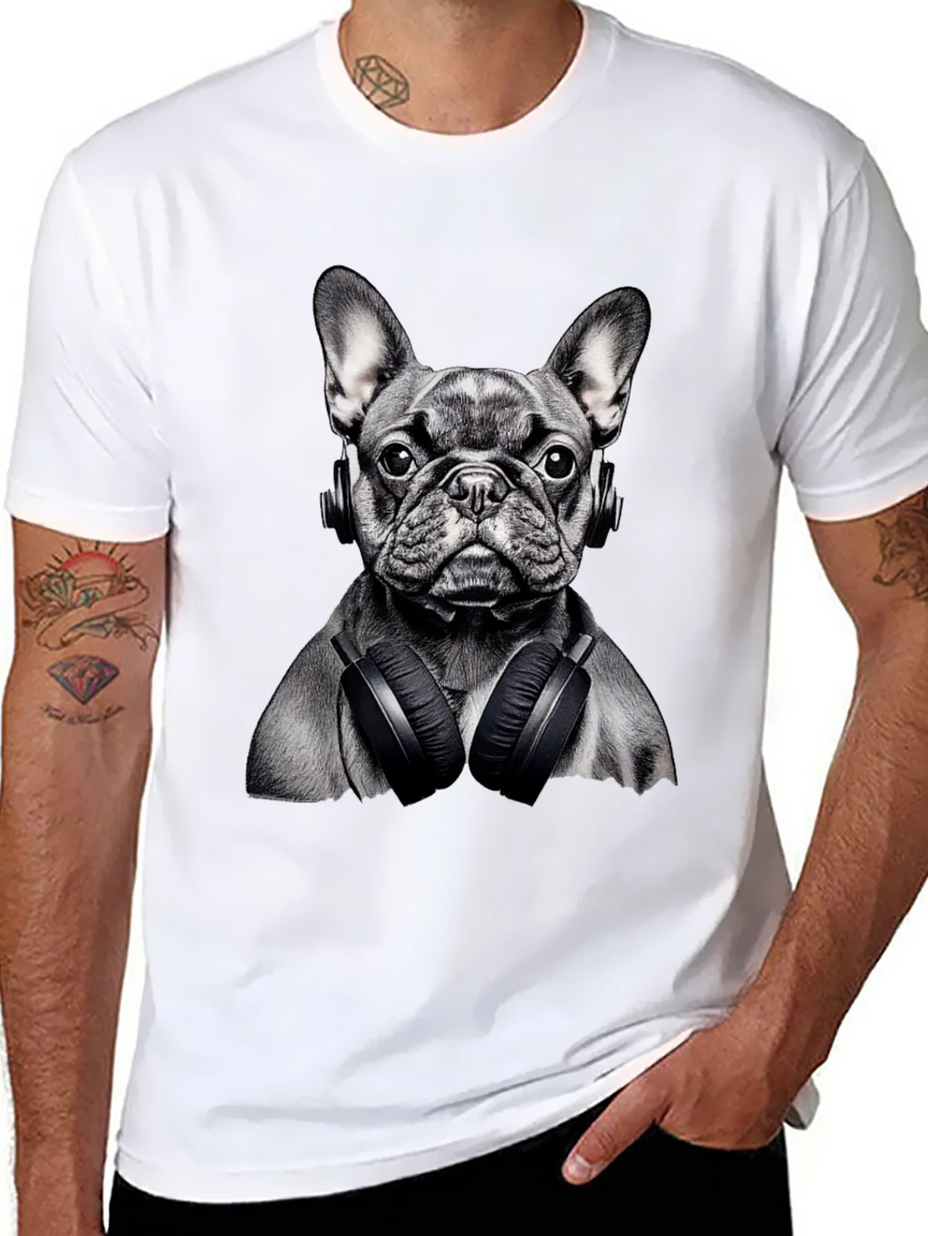 Dog with Headphones Graphic T-Shirt