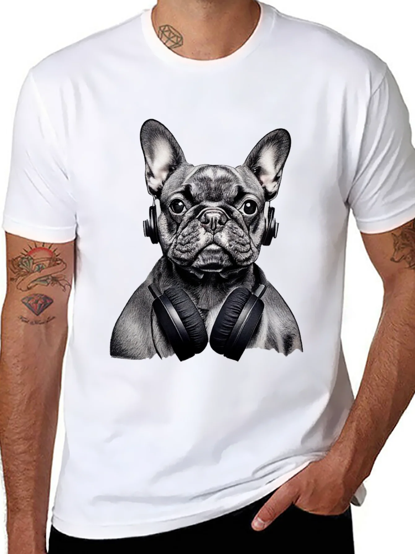 Dog with Headphones Graphic T-Shirt