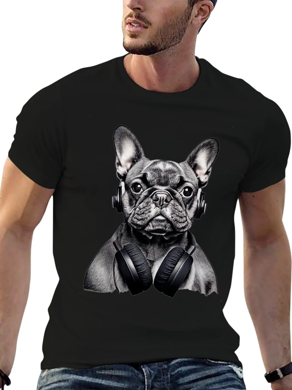 Dog with Headphones Graphic T-Shirt