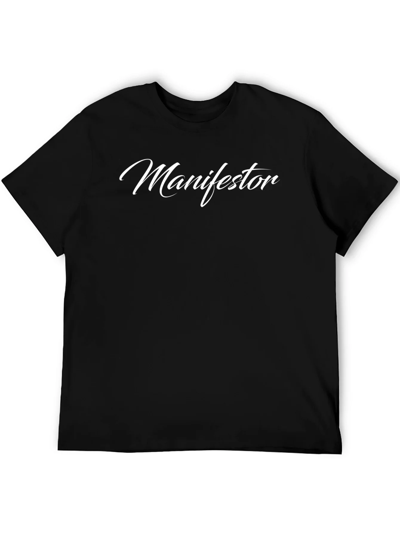 Manifestor Black Tee - Stylish Script Design