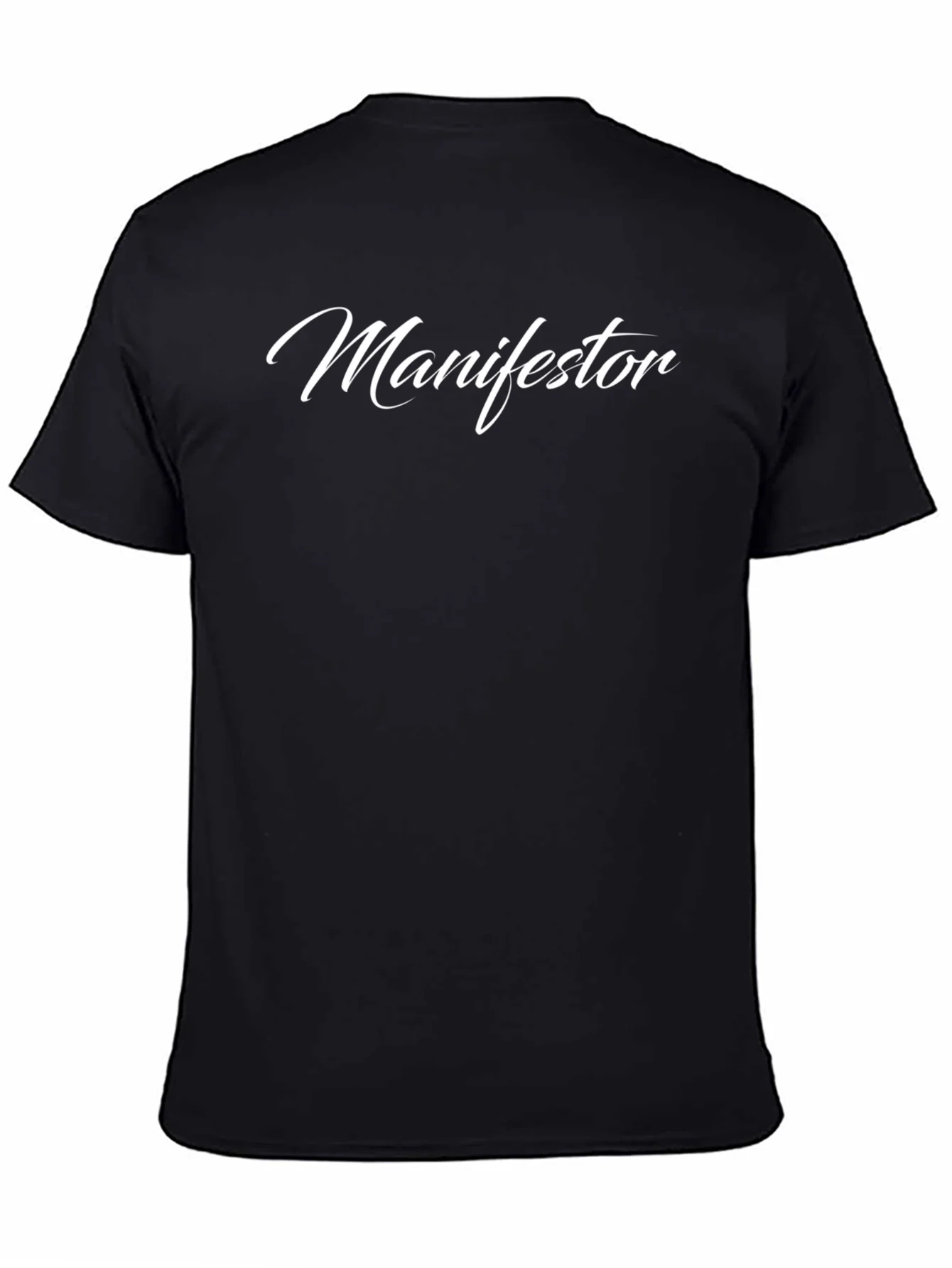 Manifestor Black Tee - Stylish Script Design