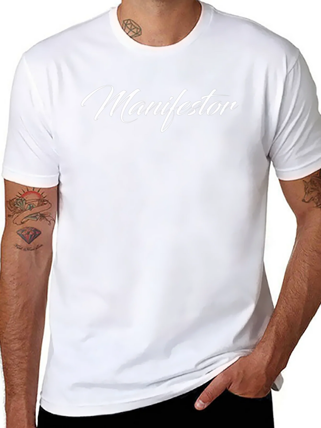 Manifestor Black Tee - Stylish Script Design