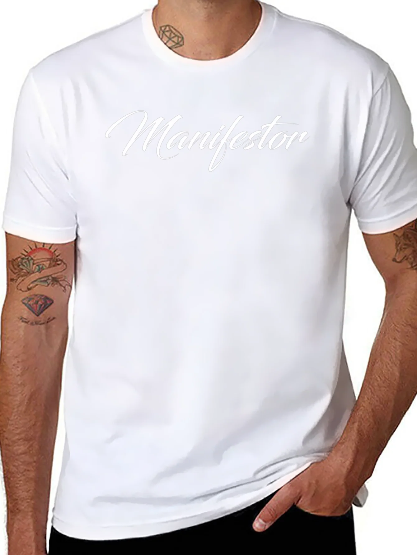 Manifestor Black Tee - Stylish Script Design