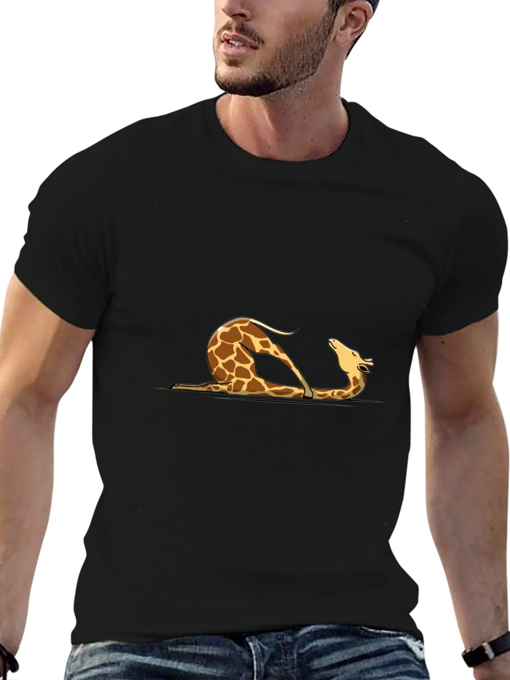 Giraffe Yoga Pose Graphic Tee - Mens Black T-Shirt