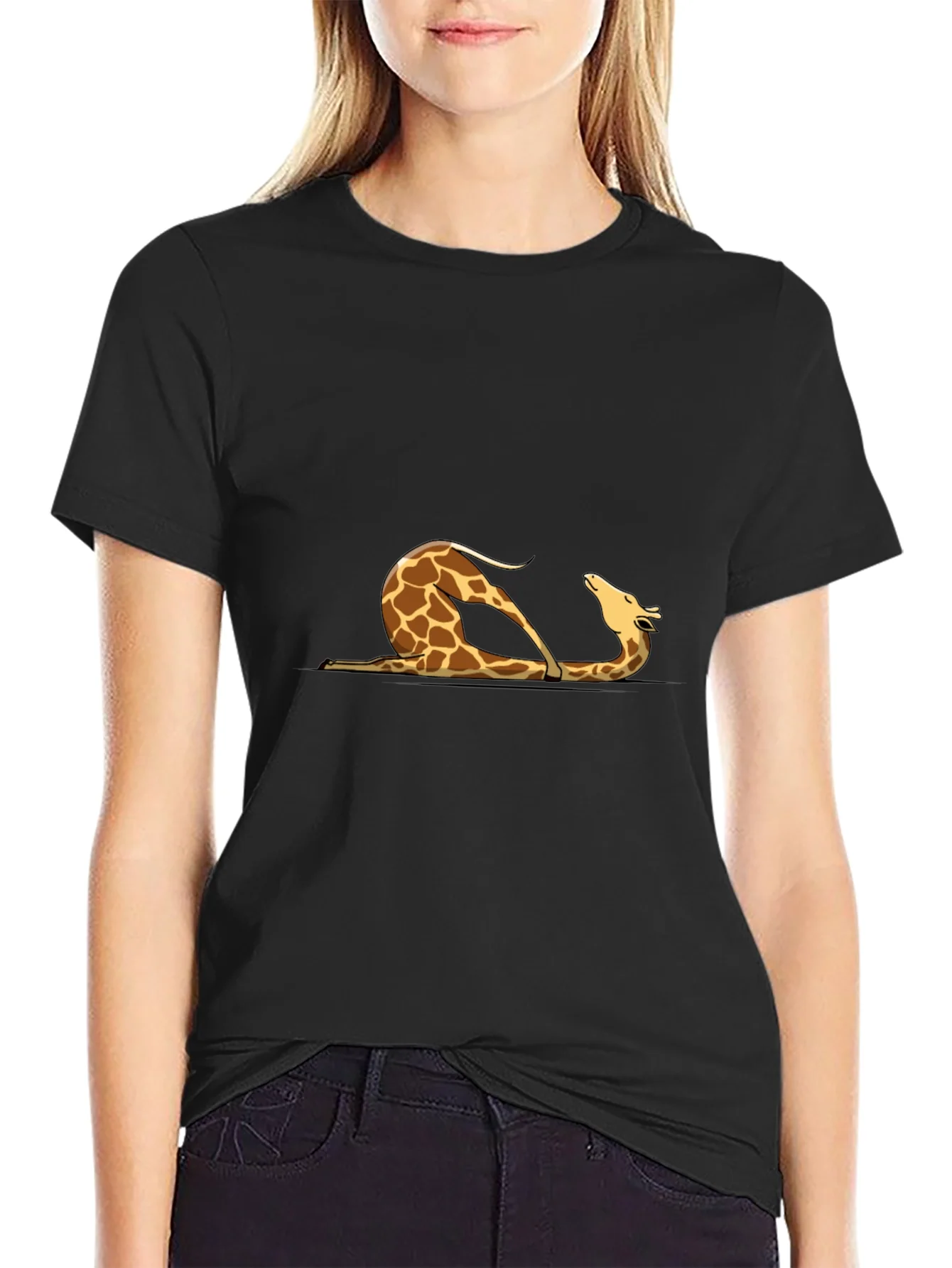 Giraffe Yoga Pose Graphic Tee - Mens Black T-Shirt