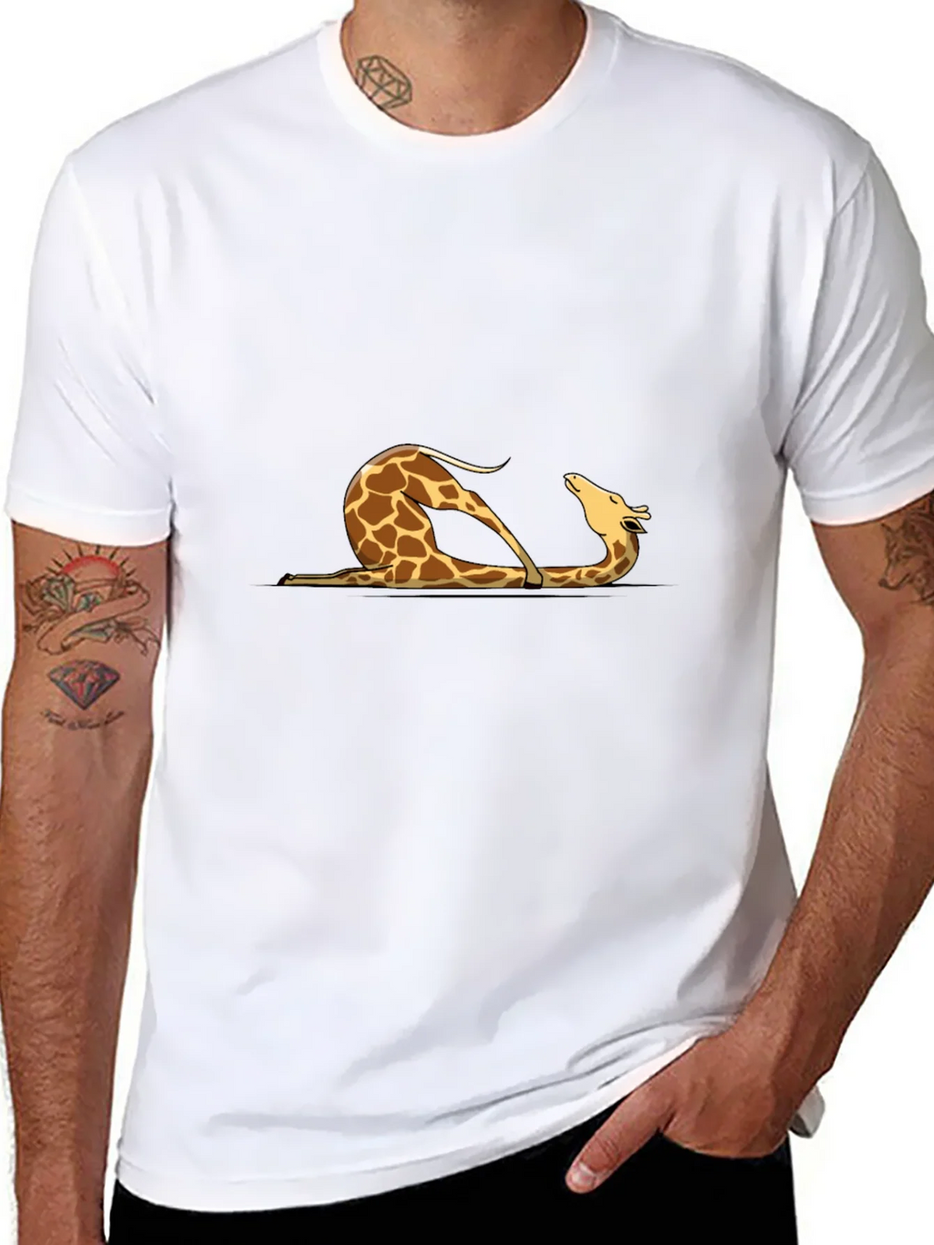 Giraffe Yoga Pose Graphic Tee - Mens Black T-Shirt