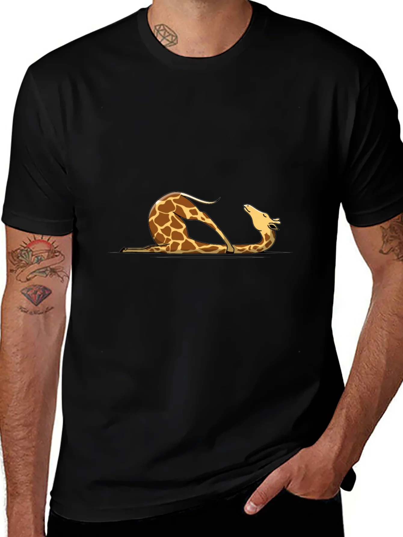 Giraffe Yoga Pose Graphic Tee - Mens Black T-Shirt