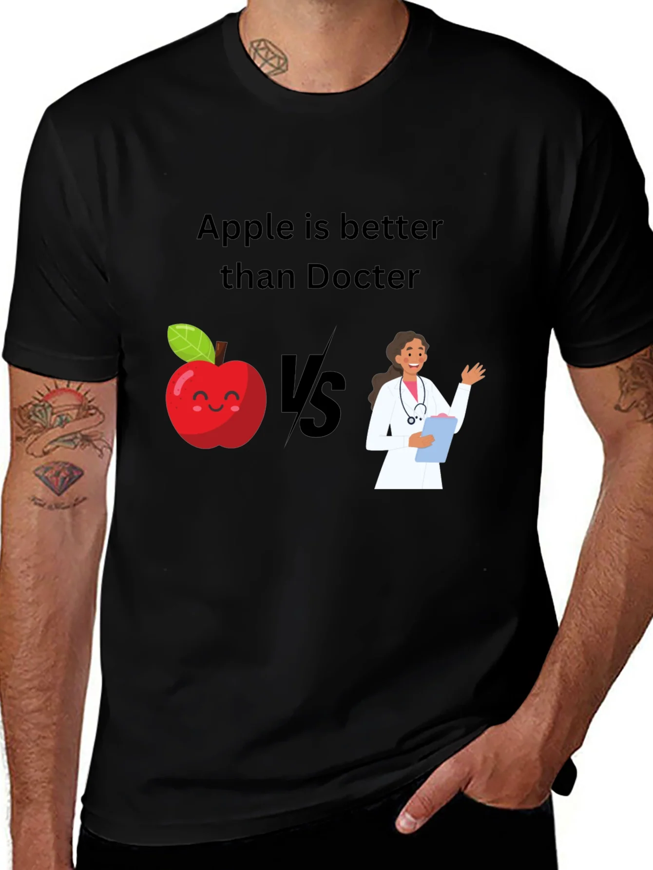 Apple vs Doctor Graphic Tee - Health Humor