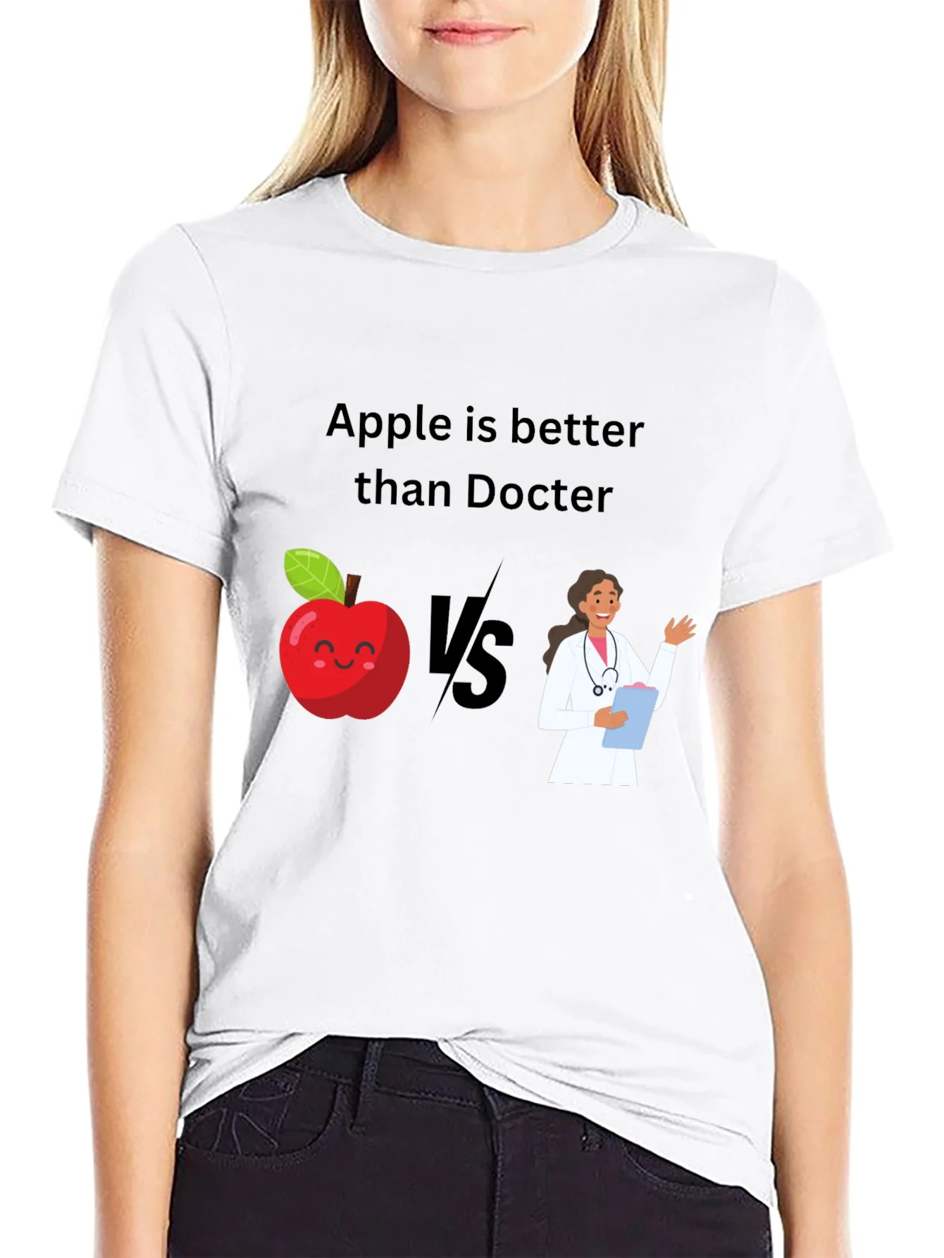 Apple vs Doctor Graphic Tee - Health Humor
