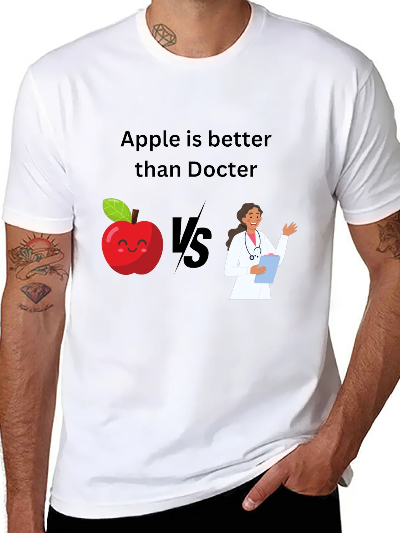 Apple vs Doctor Graphic Tee - Health Humor