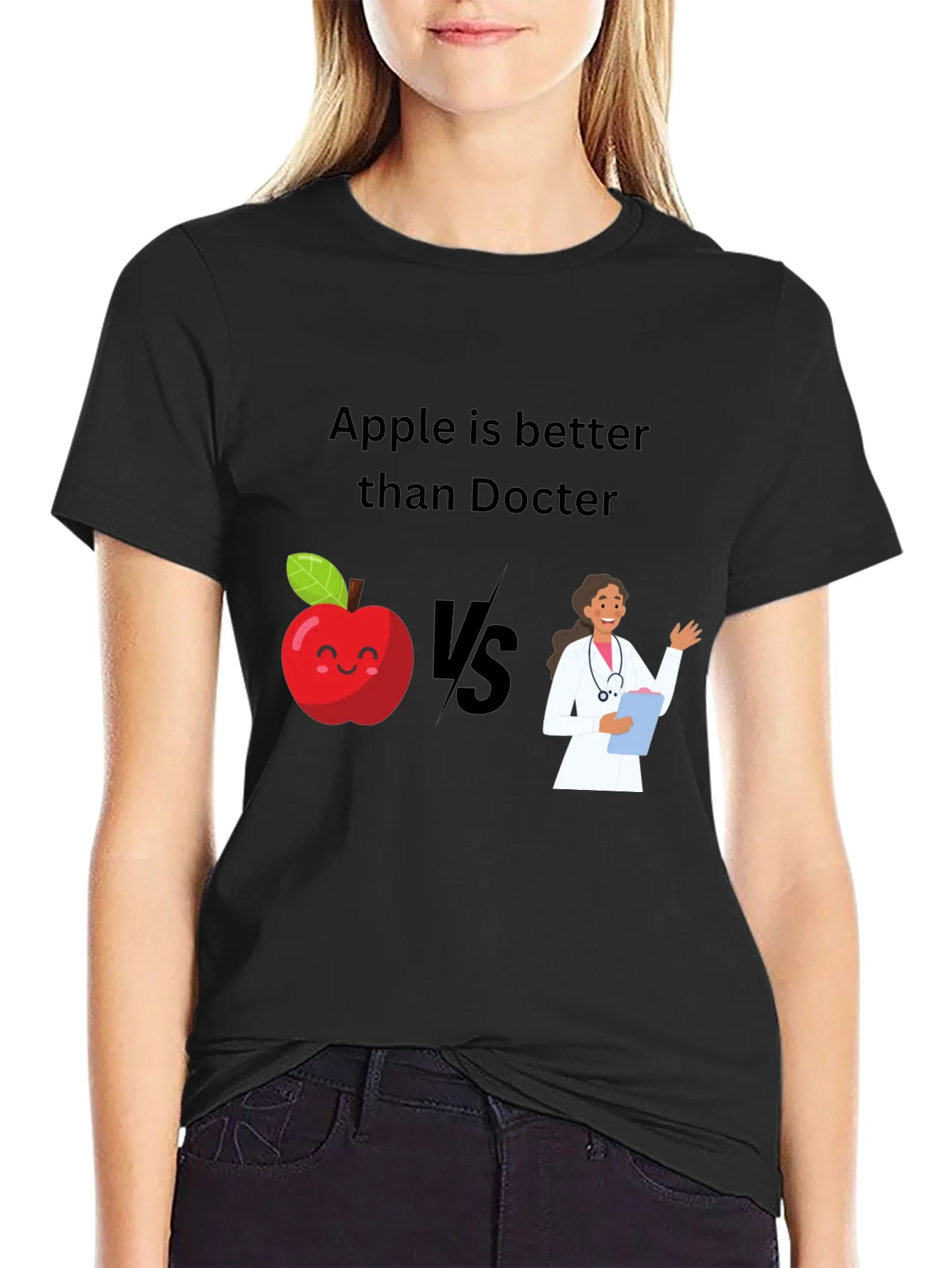 Apple vs Doctor Graphic Tee - Health Humor