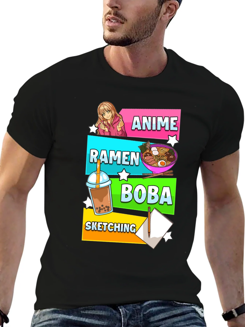 Anime Ramen Boba Sketching T-Shirt