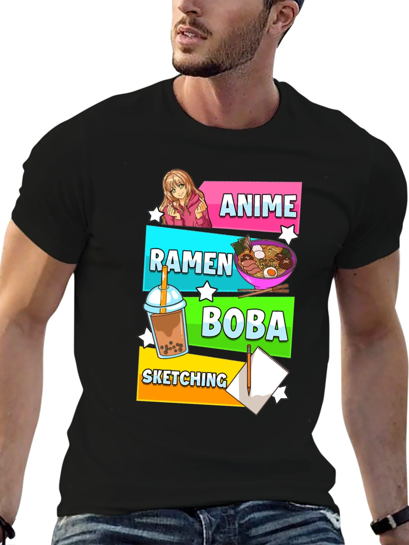 Anime Ramen Boba Sketching T-Shirt