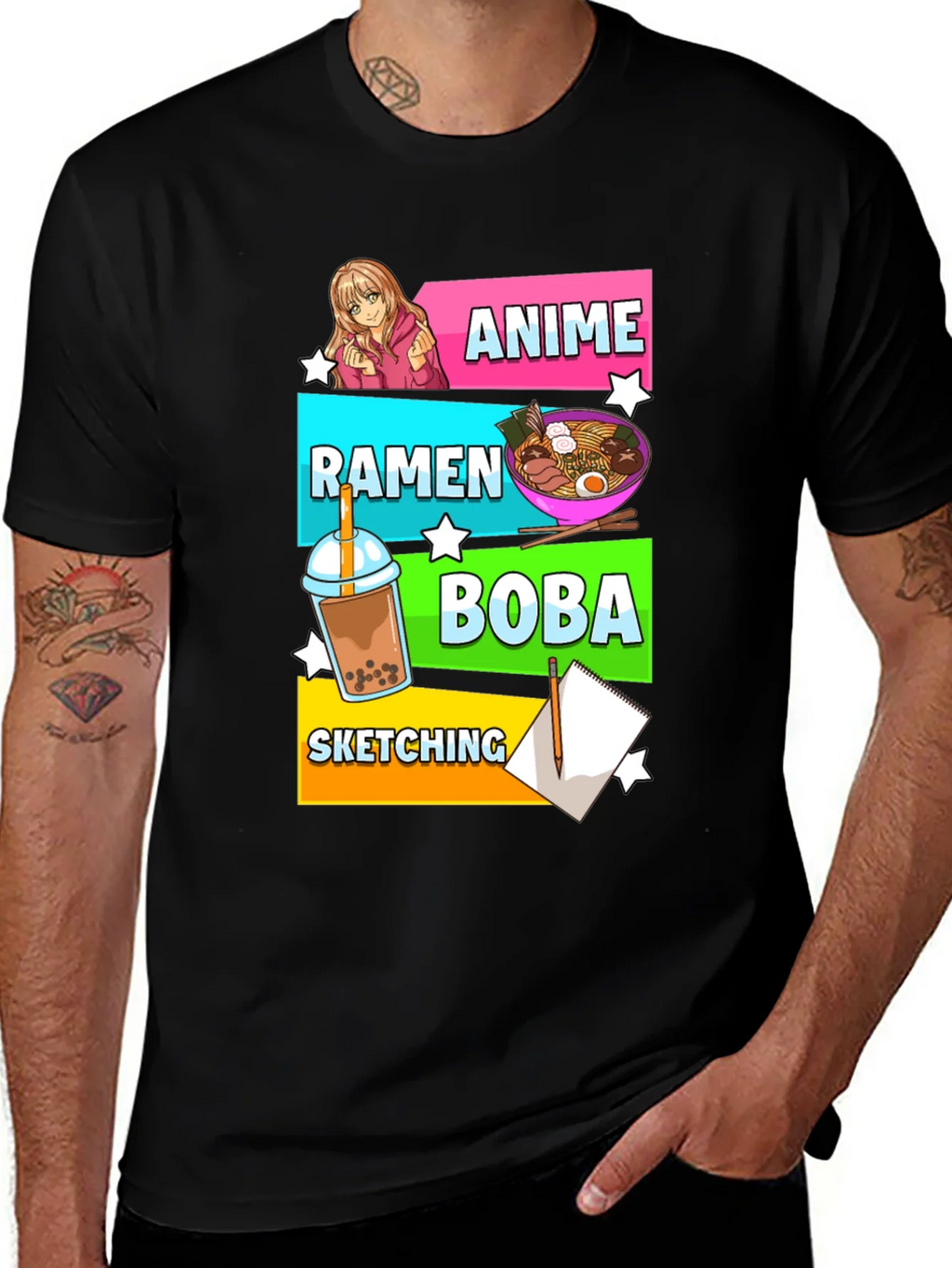 Anime Ramen Boba Sketching T-Shirt