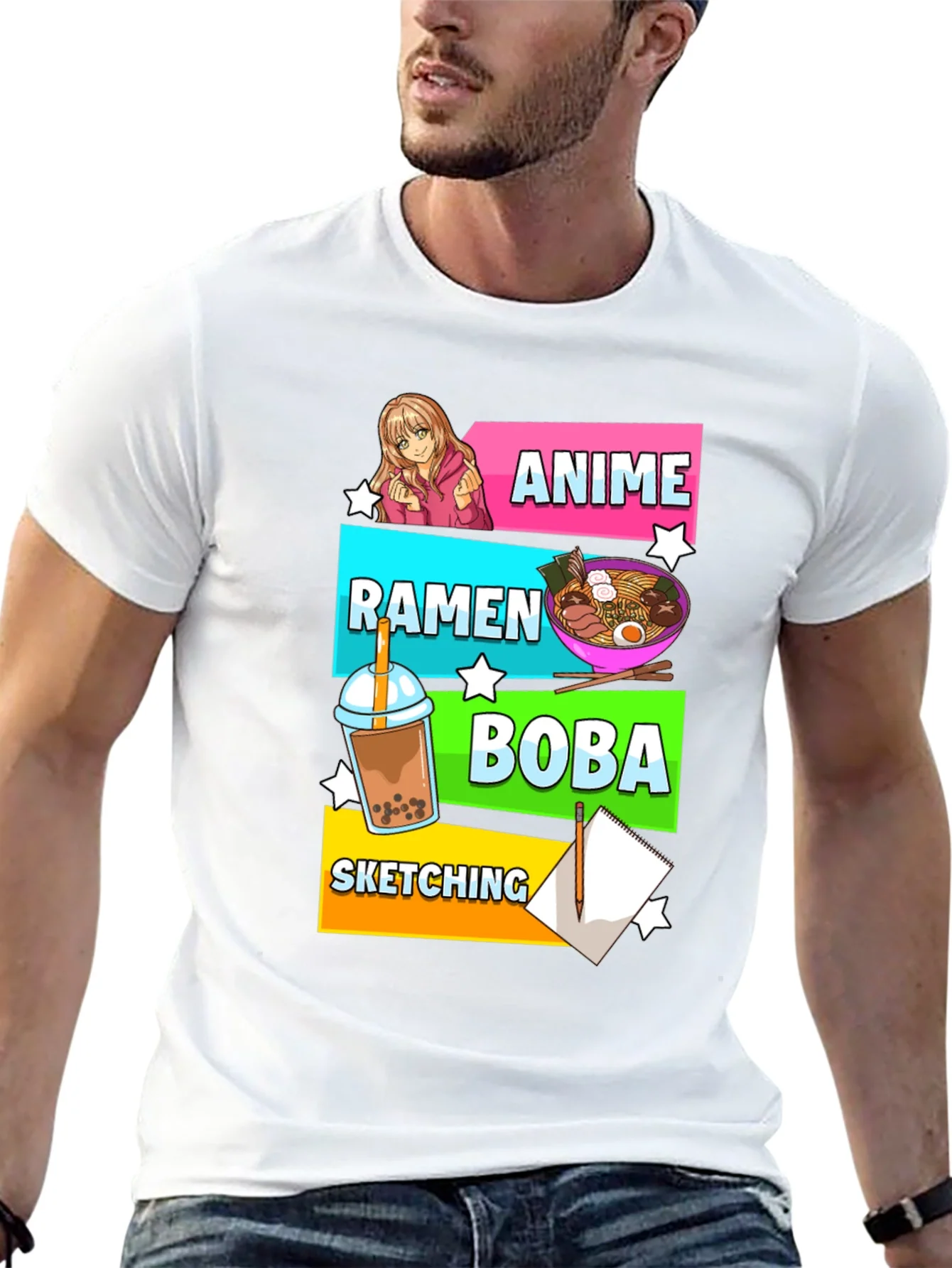 Anime Ramen Boba Sketching T-Shirt