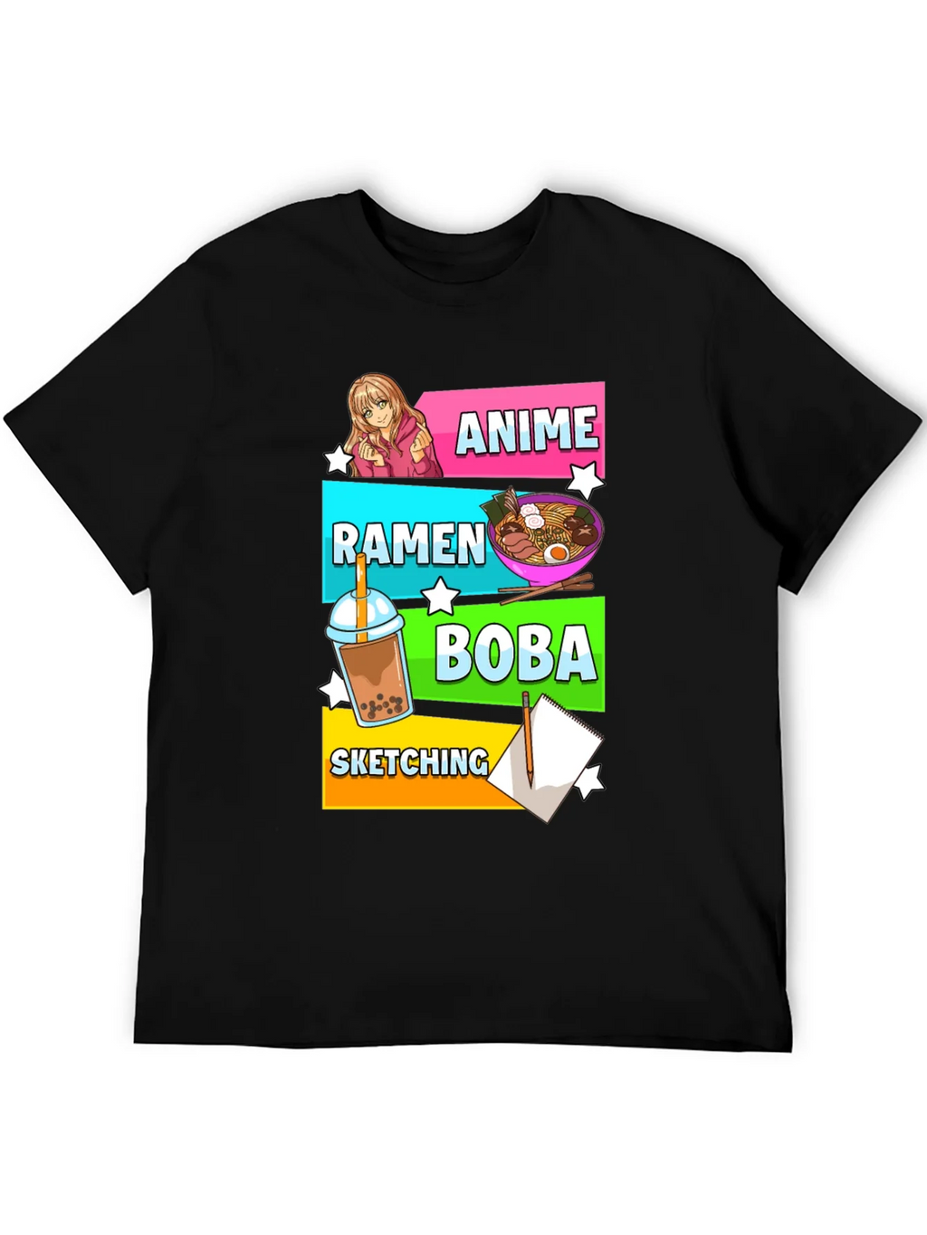 Anime Ramen Boba Sketching T-Shirt